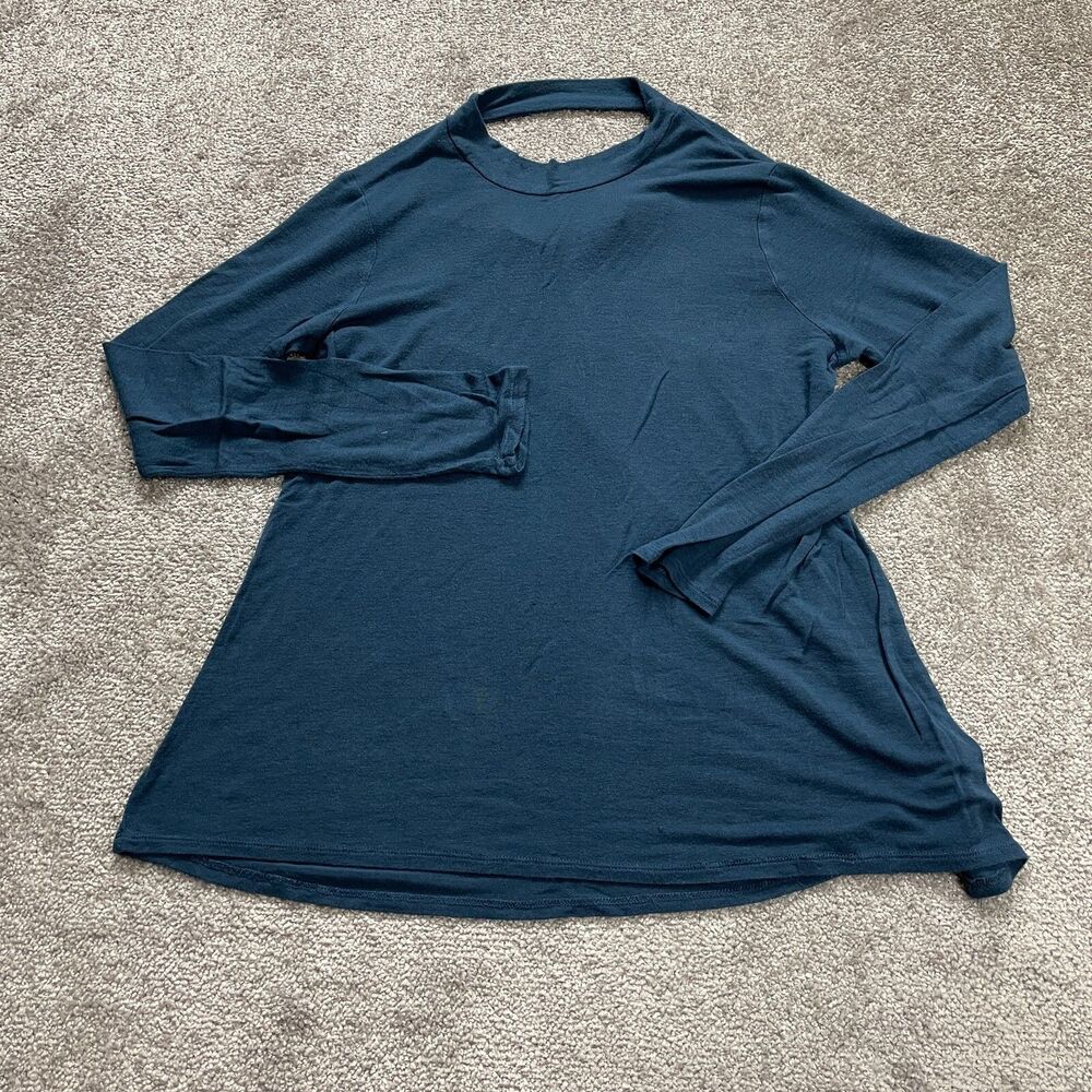 Mossimo Blouse Women Large Blue Long Sleeve Crew Neck Back Hole Stretch Soft Top